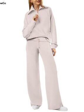 Half Zip Lounge Set Wide Leg Sweatpants 2 Piece Tracksuit